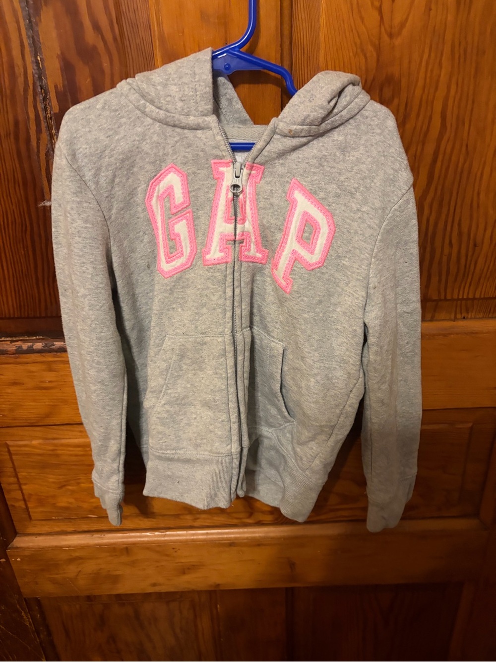 GAP Kids Heather Gray Hoodie with Pink Logo Letters